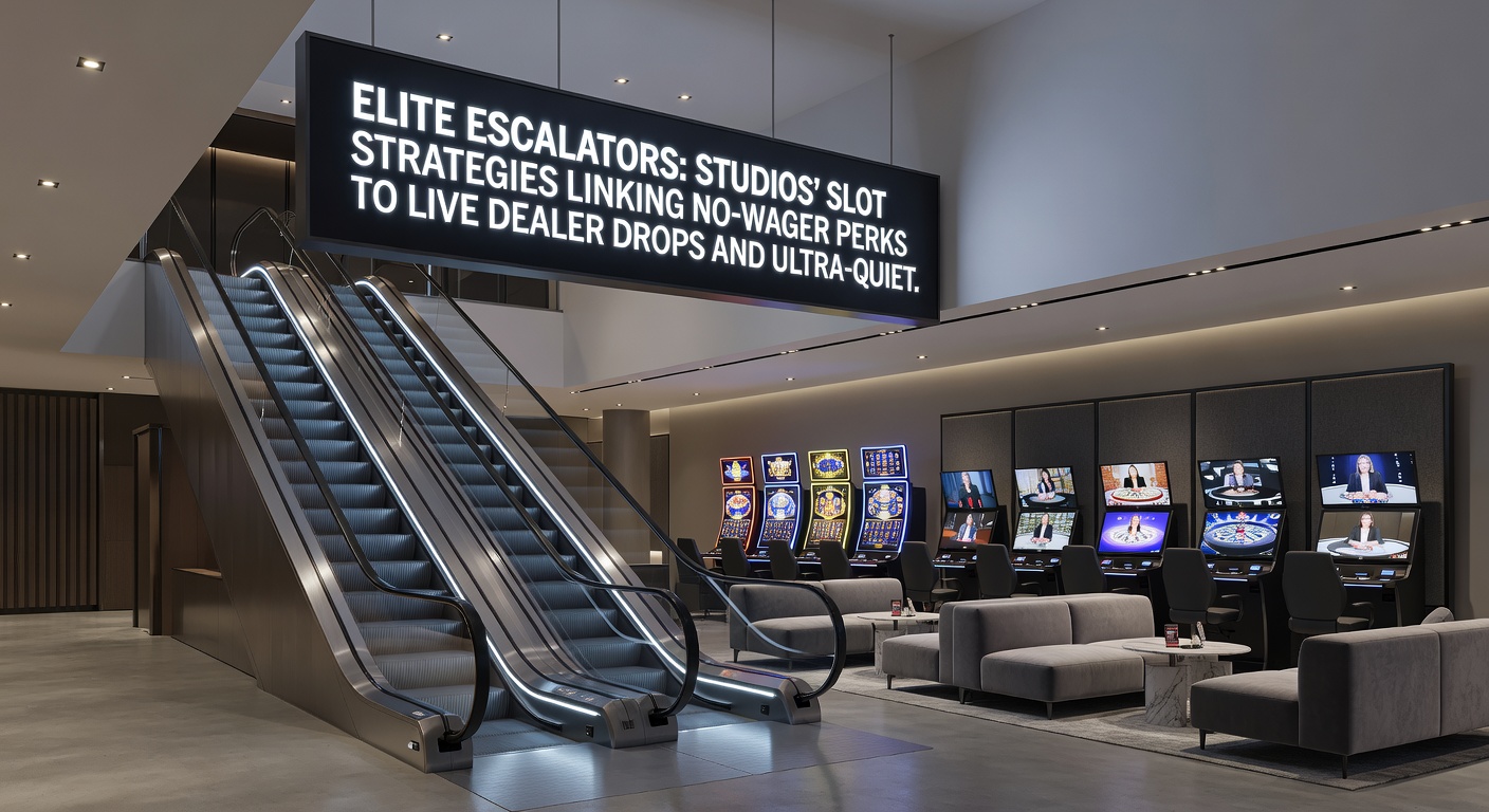 Infographic illustrating tiered escalator progression from slots to live drops and instant cashouts in a vibrant app casino setting