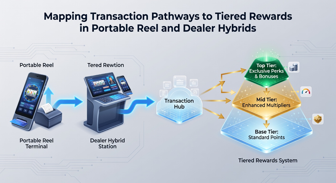 Flowchart of tiered reward progression triggered by mobile transaction data in reel and dealer hybrid environments