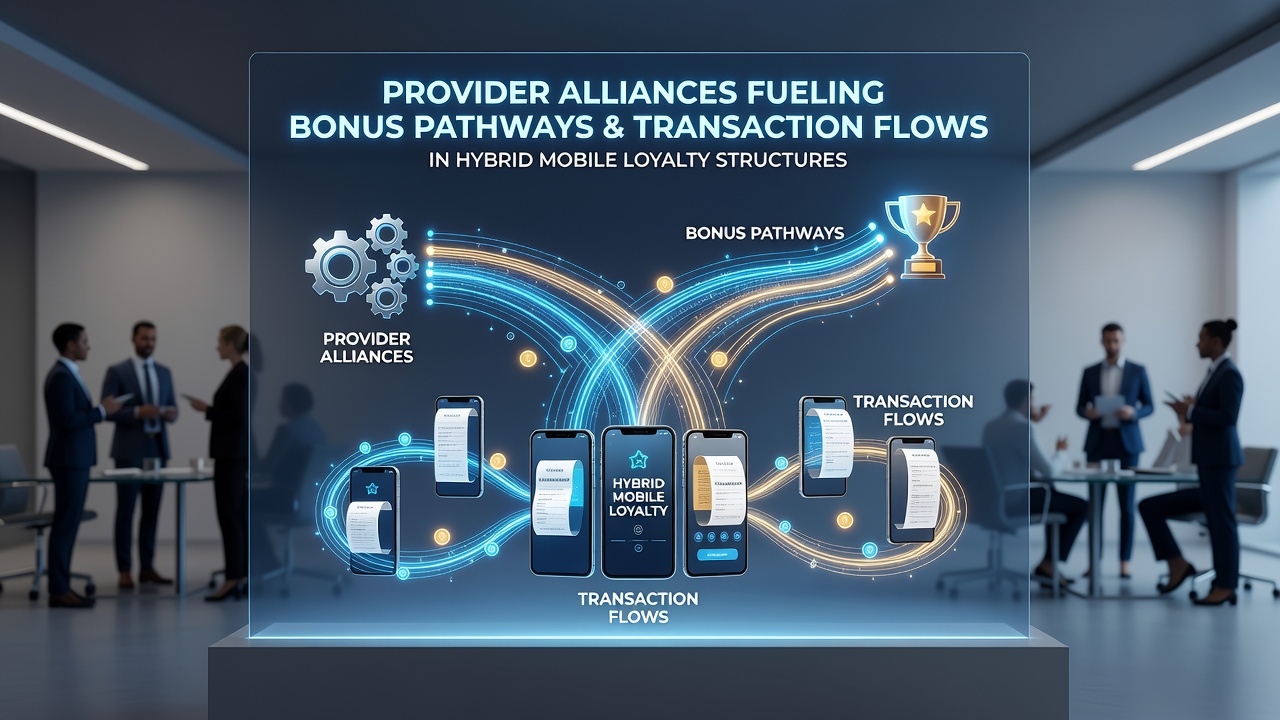 Mobile interface screenshot illustrating hybrid loyalty dashboard with bonus and transaction details